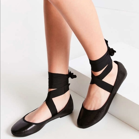 black tie up ballet flats